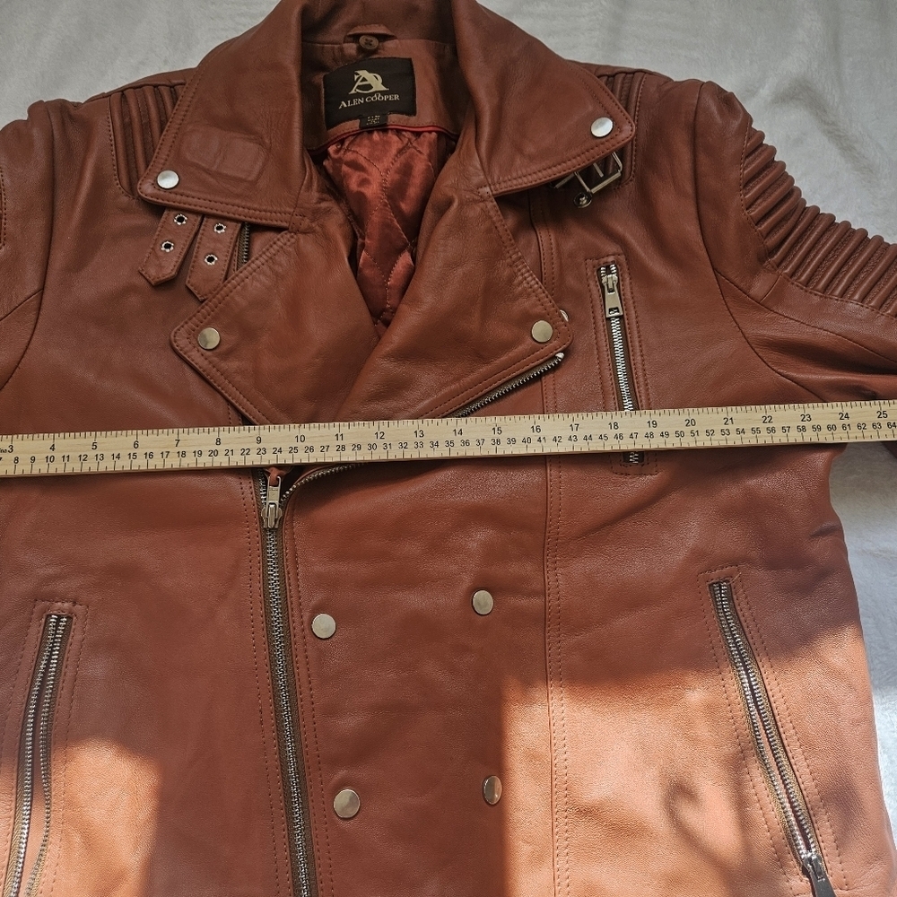 Alen Cooper-Brown Tan XL Real Leather Biker Moto Jacket For Men NWOT - Picture 12 of 13